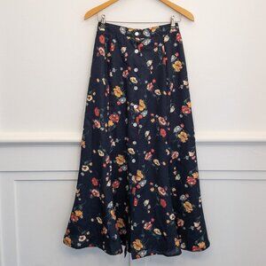 Bentley Arbuckle Vintage Floral Button-Front Midi Skirt Navy Size 6 USA